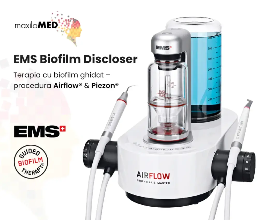 Terapia cu biofilm ghidat procedura Airflow & Piezon EMS Biofilm Discloser